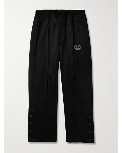 Gucci Black Wide-leg Logo-embroidered Monogrammed Tech-jersey Sweatpants for men