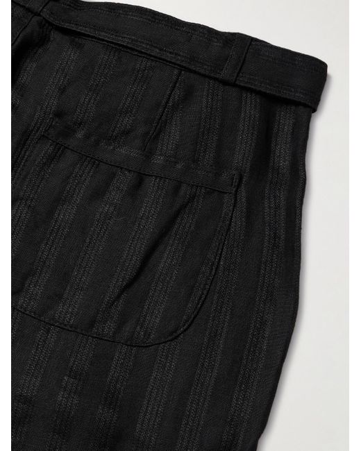 Oliver Spencer Gerade geschnittene Hose aus besticktem Leinen mit Falten und Gürtel in Black für Herren