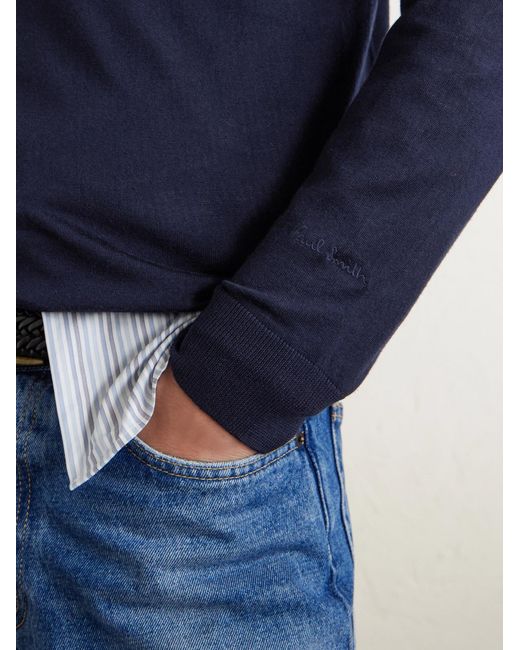 Paul Smith Blue Merino Wool Polo Shirt for men