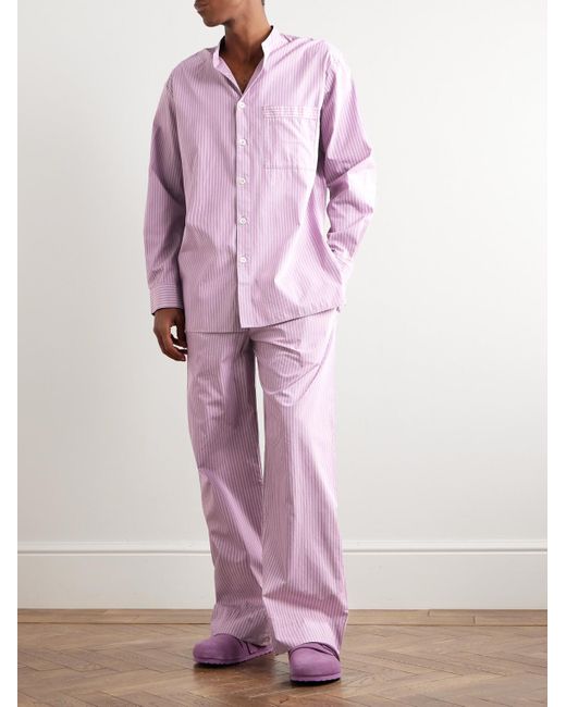 Tekla Pink Birkenstock Straight-leg Pleated Striped Organic Cotton-poplin Pyjama Bottom for men