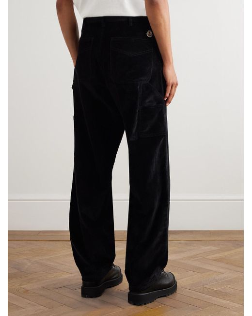 Moncler Black Straight-leg Logo-appliquéd Panelled Cotton-corduroy Trousers for men