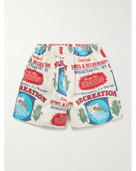 Bode White Rec. Enrichment Straight-Leg Printed Cotton-Twill Shorts for men