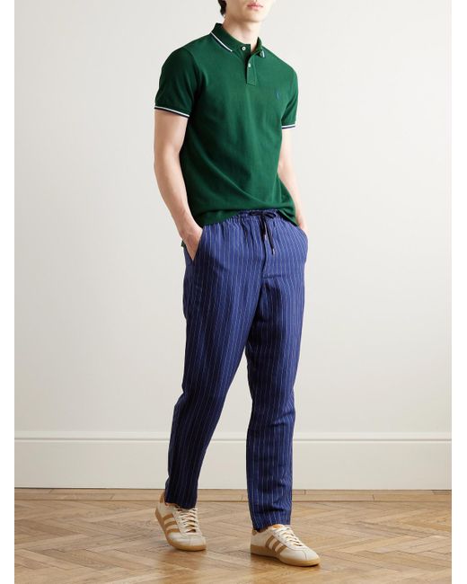 Polo slim-fit in cotone piqué con logo ricamato di Polo Ralph Lauren in Green da Uomo