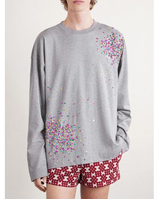 Dries Van Noten White Embellished Cotton-Jersey T-Shirt for men