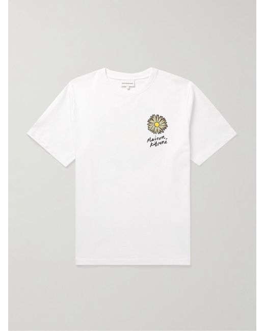 Maison Kitsuné White Floating Flowers Logo-print Cotton-jersey T-shirt for men