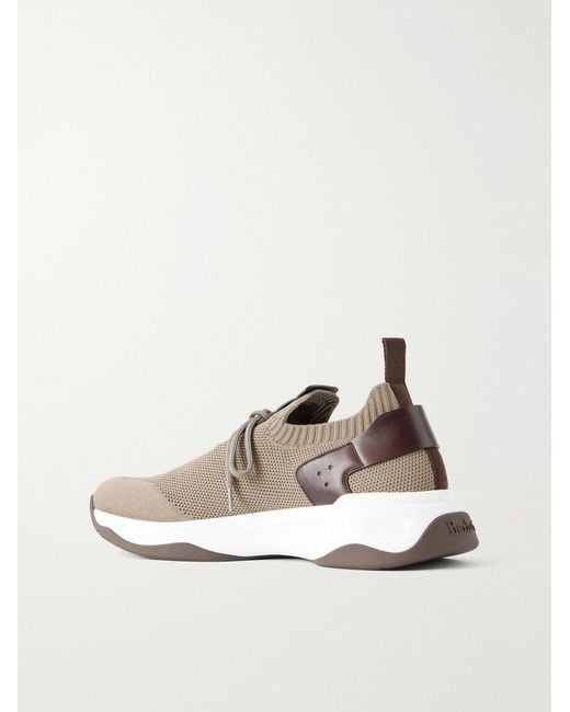 Berluti White Shadow Leather-Trimmed Stretch-Knit Sneakers for men