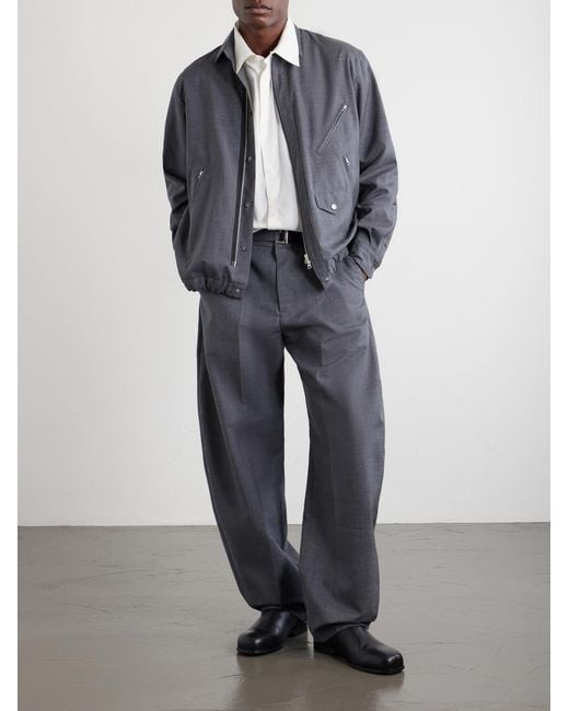 Sacai Gray Barrel-Leg Belted Woven Trousers for men