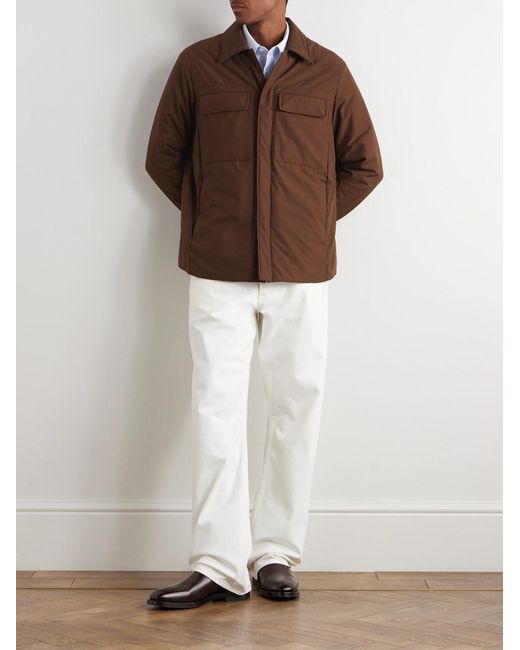 Umit Benan Brown Padded Silk Shirt Jacket for men