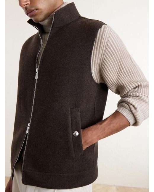 Eleventy Brown Brushed-Wool Zip-Up Gilet for men