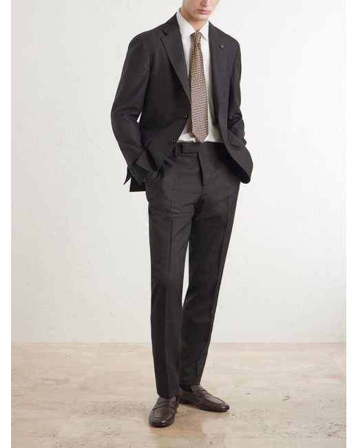 Lardini Black Prince Of Wales Checked Straight-Leg Wool Trousers for men