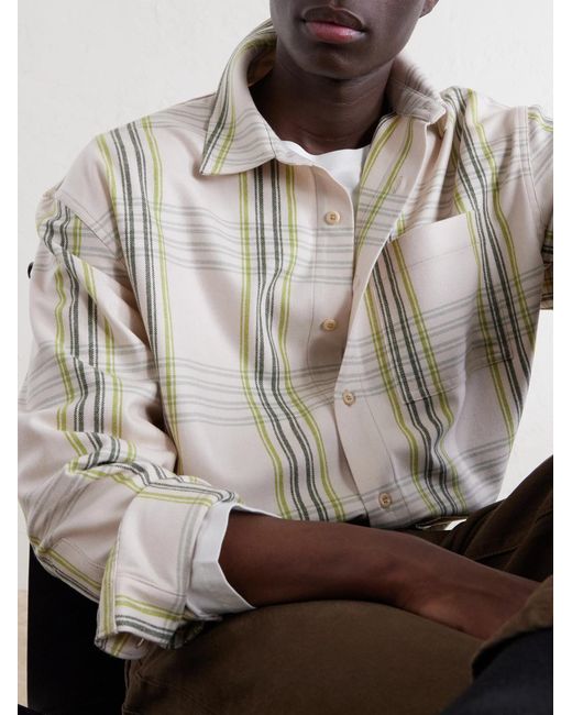 The Elder Statesman Natural Snap Pea Checked Virgin Wool, Silk And Cashmere-Blend Overshirt for men