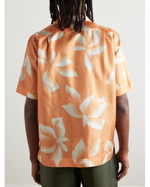 Dries Van Noten Orange Camp-Collar Floral-Print Silk-Twill Shirt for men