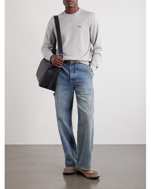 Loewe White Anagram-Embroidered Wool-Blend Sweater for men