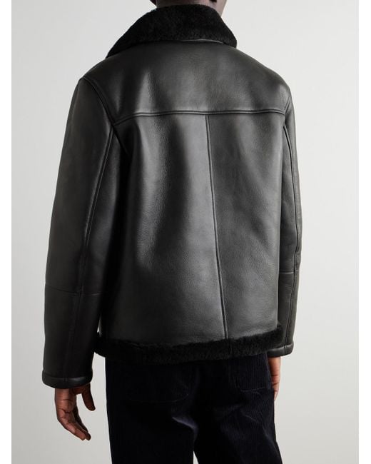 Mr P. Black Shearling-Lined Nappa Leather Trucker Jacket for men