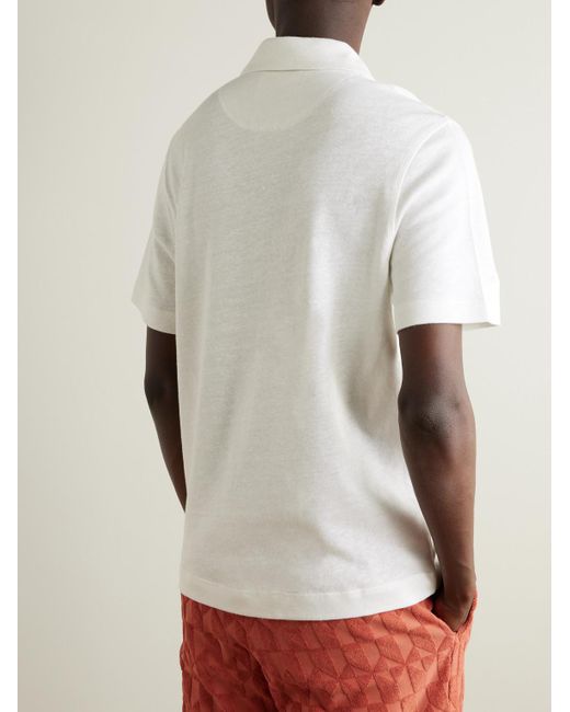 Mr P. White Linen And Organic Cotton-Blend Polo Shirt for men