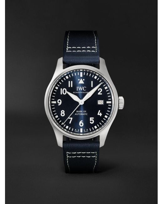 Iwc Black Pilot's Mark Xx Automatic 40mm Stainless Steel And Leather Watch for men