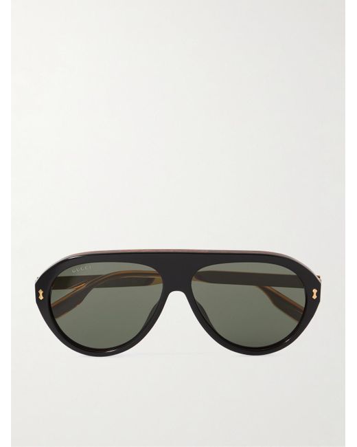 Gucci Black Aviator-style Acetate And Gold-tone Sunglasses for men