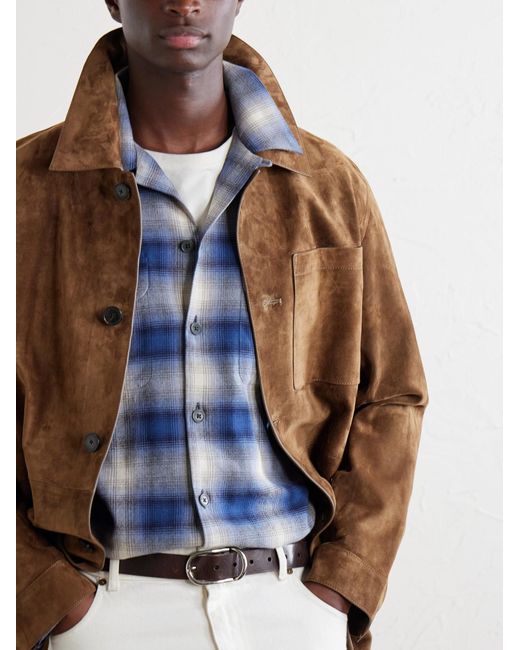 Ralph Lauren Blue Checked Cotton And Cashmere-Blend Shirt for men