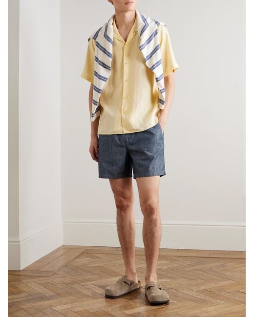 NN07 Blue Gregor 10056 Straight-Leg Cotton-Chambray Drawstring Shorts for men
