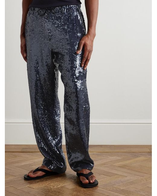 Dries Van Noten Blue Wide-Leg Sequinned Crepe Drawstring Trousers for men