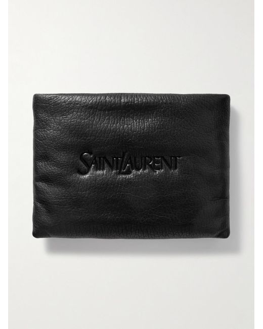 Pochette in pelle testurizzata con logo impresso di Saint Laurent in Black da Uomo
