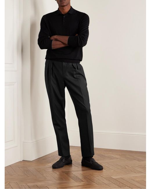 Pantaloni da smoking slim-fit in misto lana vergine e seta con pinces di Brunello Cucinelli in Black da Uomo