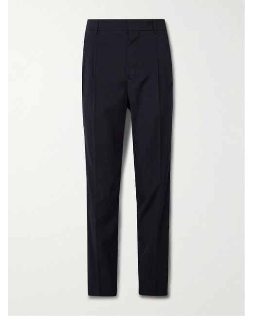 Umit Benan Blue Pleated Straight-leg Wool Suit Trousers for men