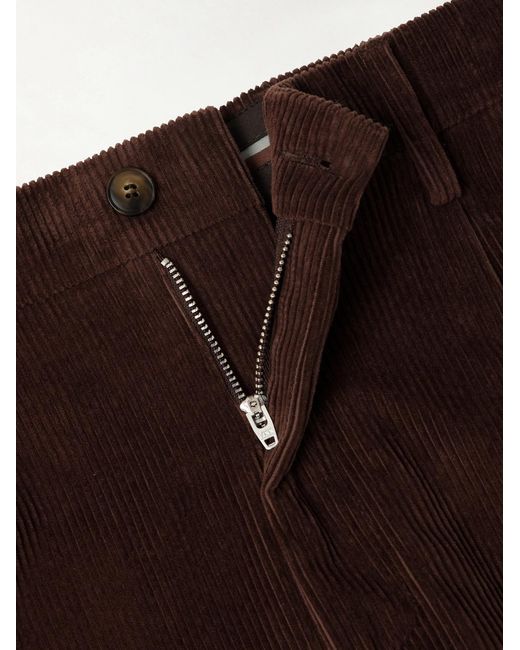 Canali Brown Straight-Leg Pleated Cotton-Corduroy Trousers for men