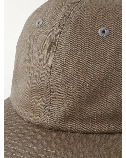 Beams Plus Brown Leather-trimmed Herringbone Cotton Cap for men