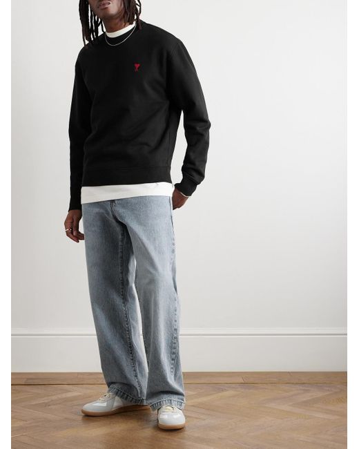 AMI Blue Ami De Coeur Logo-Embroidered Cotton-Blend Jersey Sweatshirt for men