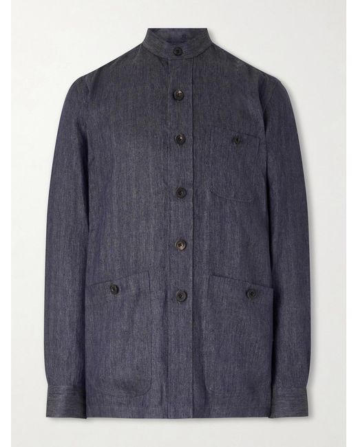 Rubinacci Blue Safari Linen Jacket for men