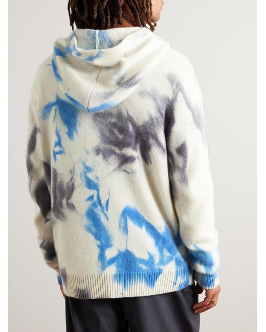 The Elder Statesman Blue Herring Tie-Dyed Cashmere Zip-Up Hoodie for men