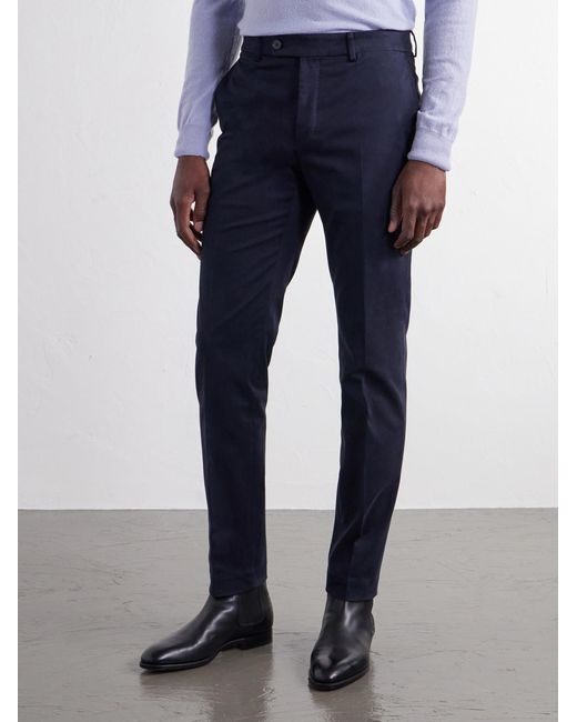 Slowear Blue Straight-leg Stretch-cotton Gabardine Trousers for men