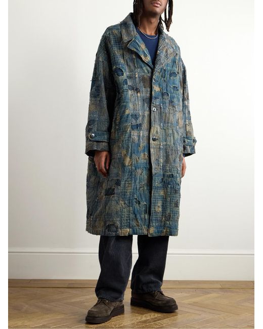 Kapital Blue Boro Cavalier Distressed Cotton And Linen-Blend Jacket for men
