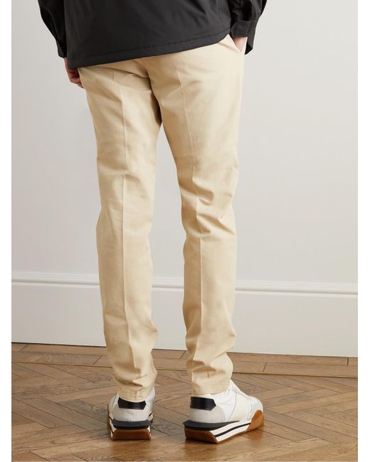 Loro Piana Natural Pantaflat Slim-Fit Pleated Stretch-Cotton Trousers for men