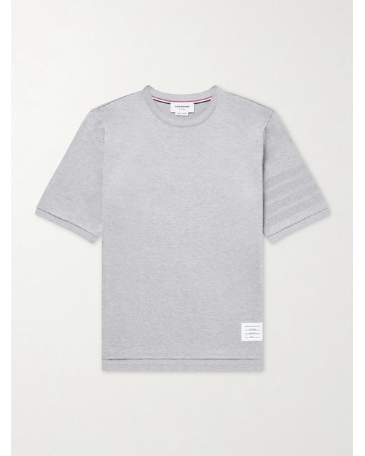 Thom Browne White Logo-appliquéd Striped Cotton-jersey T-shirt for men