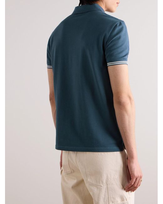 Club Monaco Blue Striped Stretch-cotton Piqué Polo Shirt for men