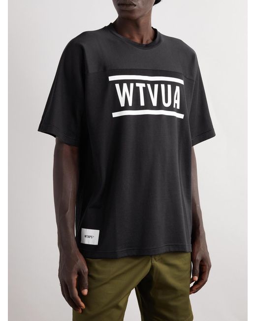 (w)taps Black Printed Cotton-Blend Jersey T-Shirt for men