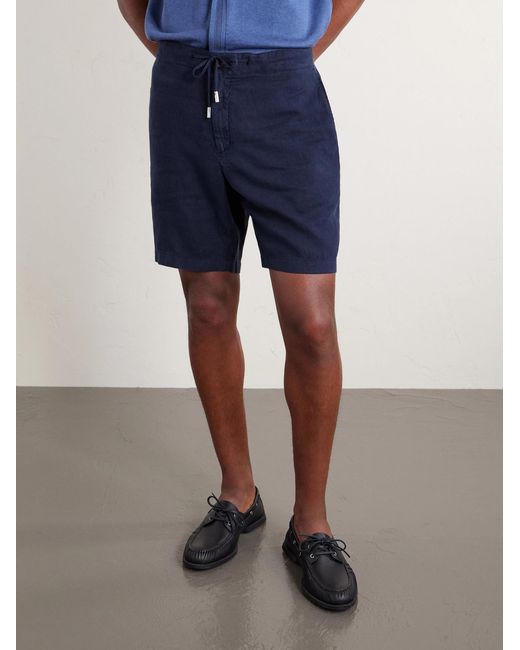 Mr P. Blue Straight-Leg Garment-Dyed Linen Drawstring Bermuda Shorts for men