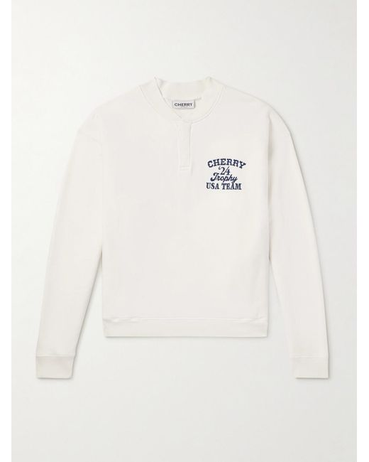 CHERRY LA Trophy Henley Sweatshirt aus Baumwoll-Jersey mit Print und Stickerei in Natural für Herren