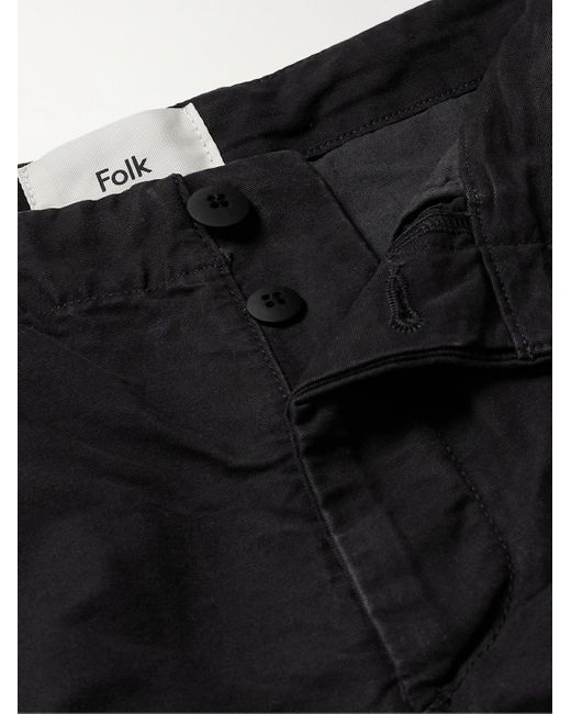 Folk Black Assembly Straight-leg Pleated Cotton-twill Trousers for men