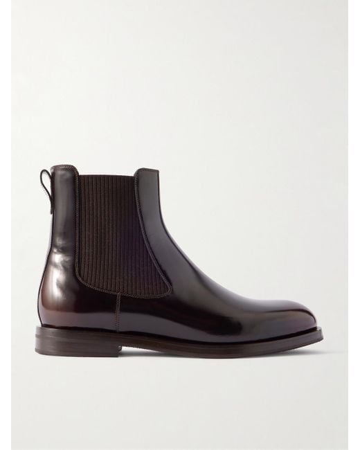 Manolo Blahnik Black Sempione Manny Polished-Leather Chelsea Boots for men