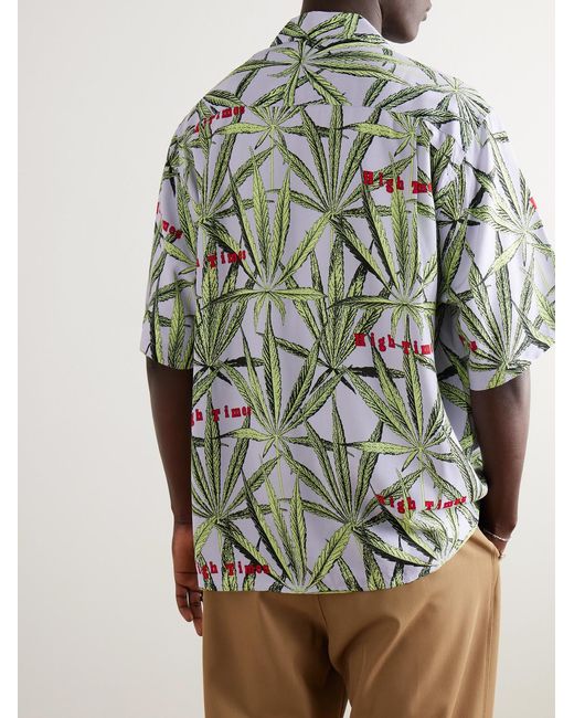 Wacko Maria Gray High Times Convertible-Collar Printed Crepe Shirt for men