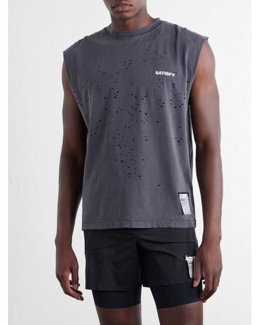 Satisfy Gray Distressed Logo-Print Mothtech Organic Cotton-Jersey Tank Top for men