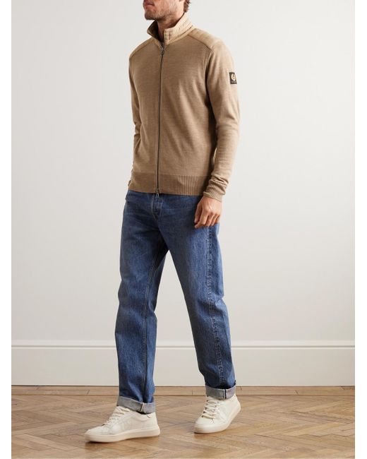 Belstaff Natural Kelby Slim-fit Shell-trimmed Wool Zip-up Cardigan for men
