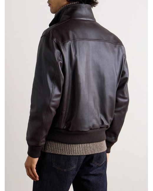 Loro Piana Blue Johnie Leather Bomber Jacket for men