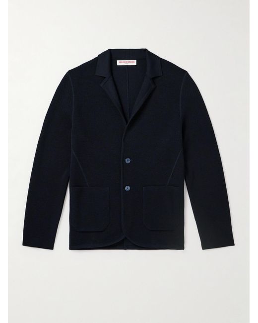 Orlebar Brown Blue Rainer Merino Wool-Piqué Cardigan for men