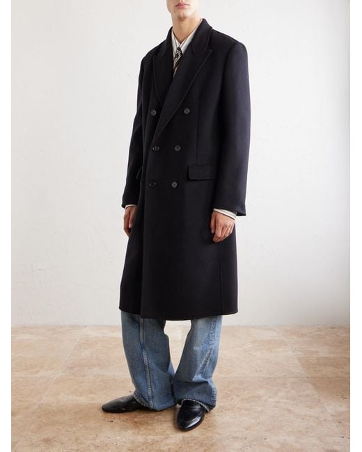 Saint Laurent Blue Double-breasted Wool-blend Coat for men