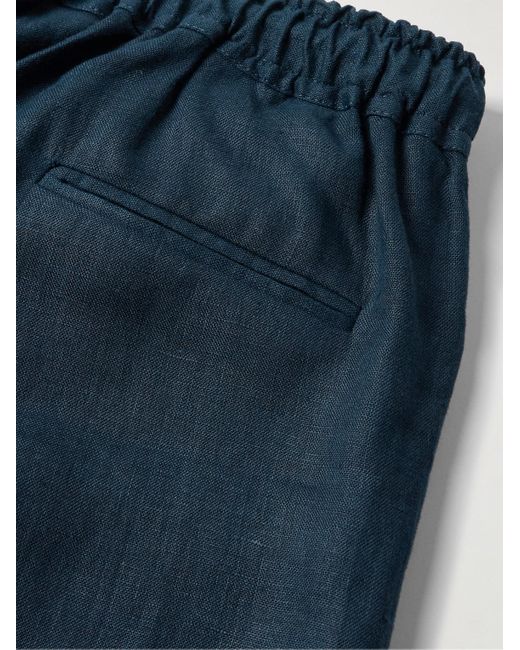 Kiton Blue Slim-Fit Straight-Leg Linen Drawstring Trousers for men
