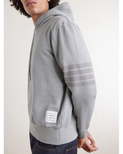 Thom Browne Gray Logo-Appliquéd Striped Cotton-Jersey Hoodie for men